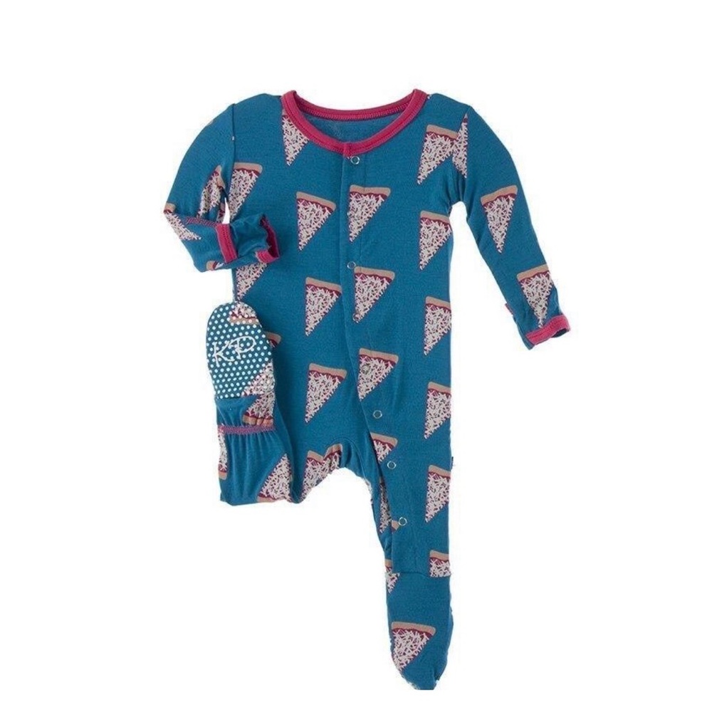 Kickee Pants Blue Pizza Print - Zip Romper